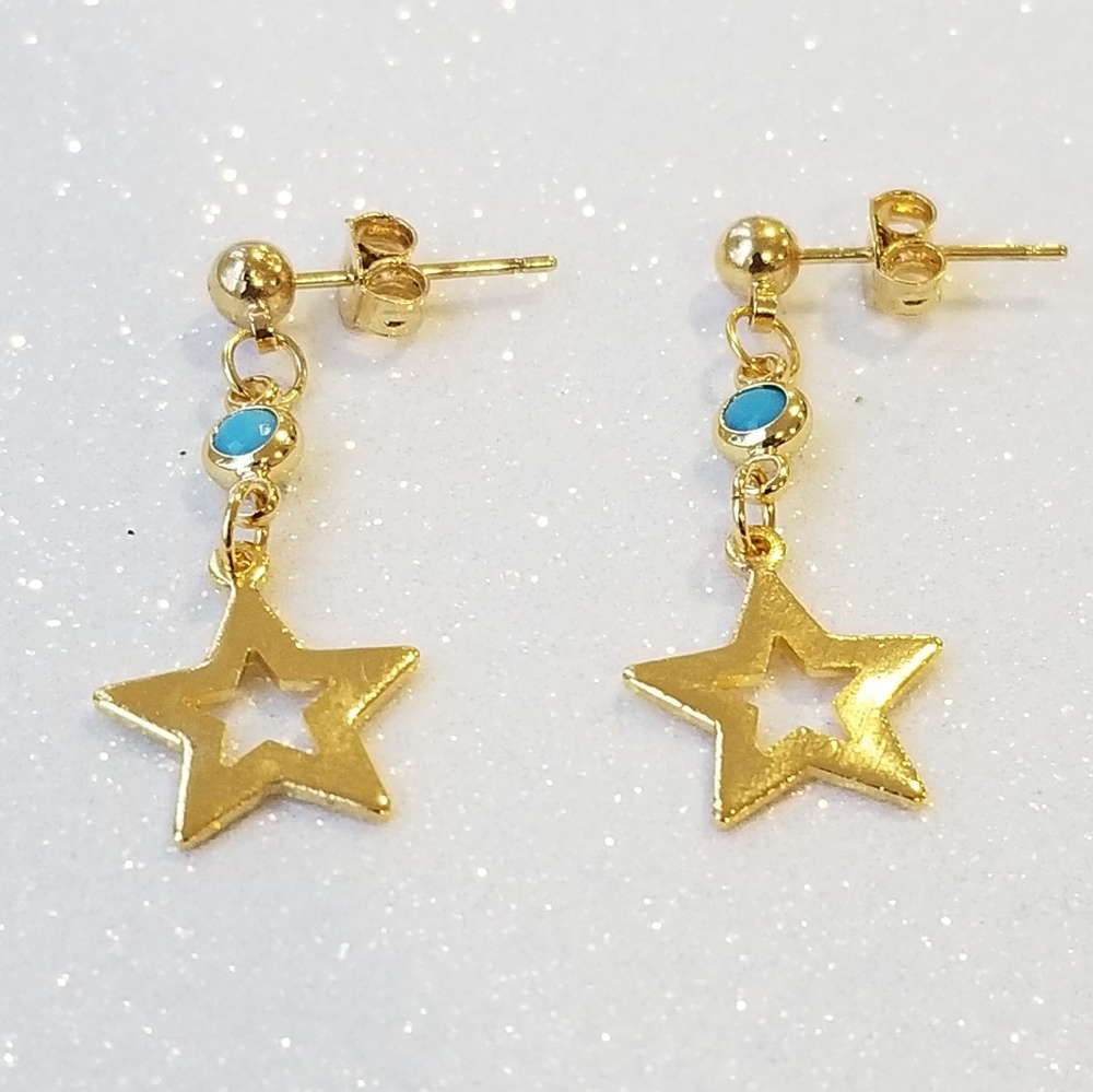 Star charm turquoise stone earrings - Picture 4 of 4